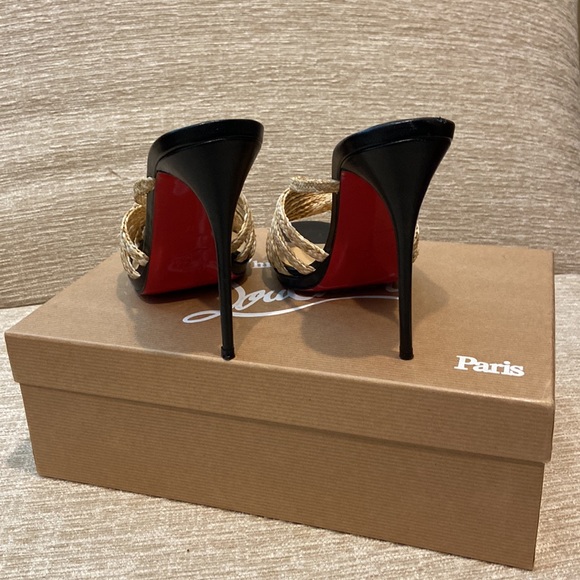 Red Bottom Christian Louboutin Natural and Black Red Bottom heeled Sandler Sz37 - Picture 3 of 9